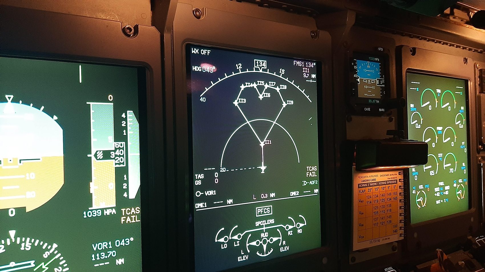 Avionics displays with Croatia Airlines landing card
